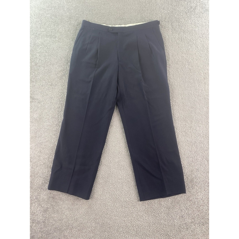 Vintage Hickey Freeman Pants 36x27.5 Blue Wool Solid Designer Wide Leg Pleated